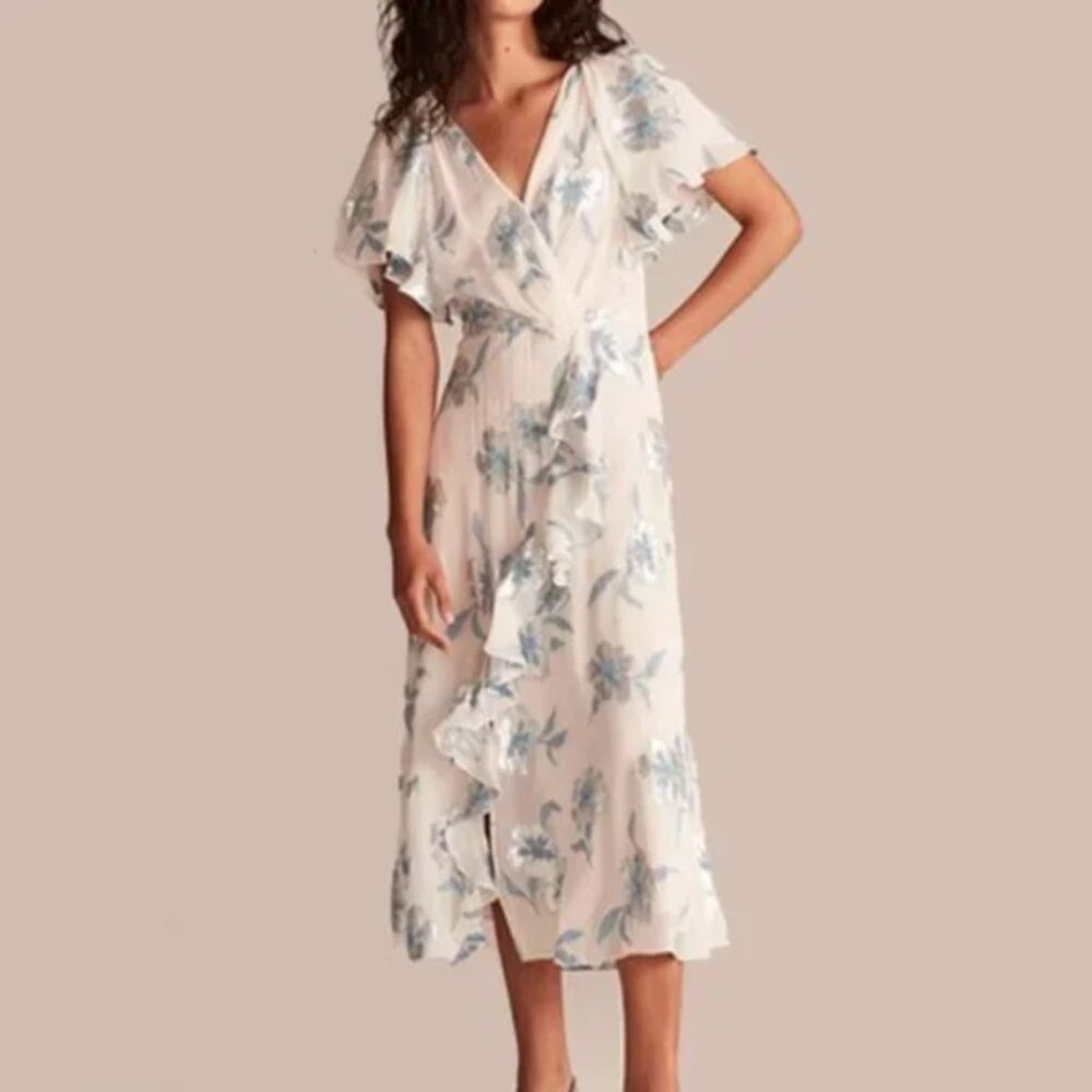 Rebecca Taylor Blue and Pink Floral Midi Dress